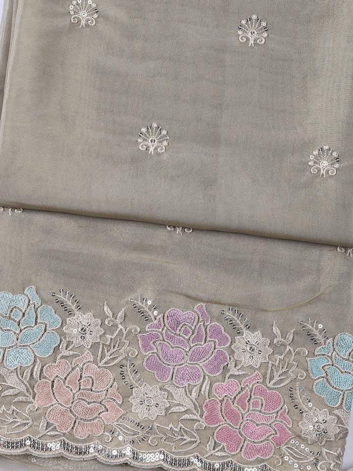 Embroidered Tissue Unstitched Suit Piece With Dupatta
