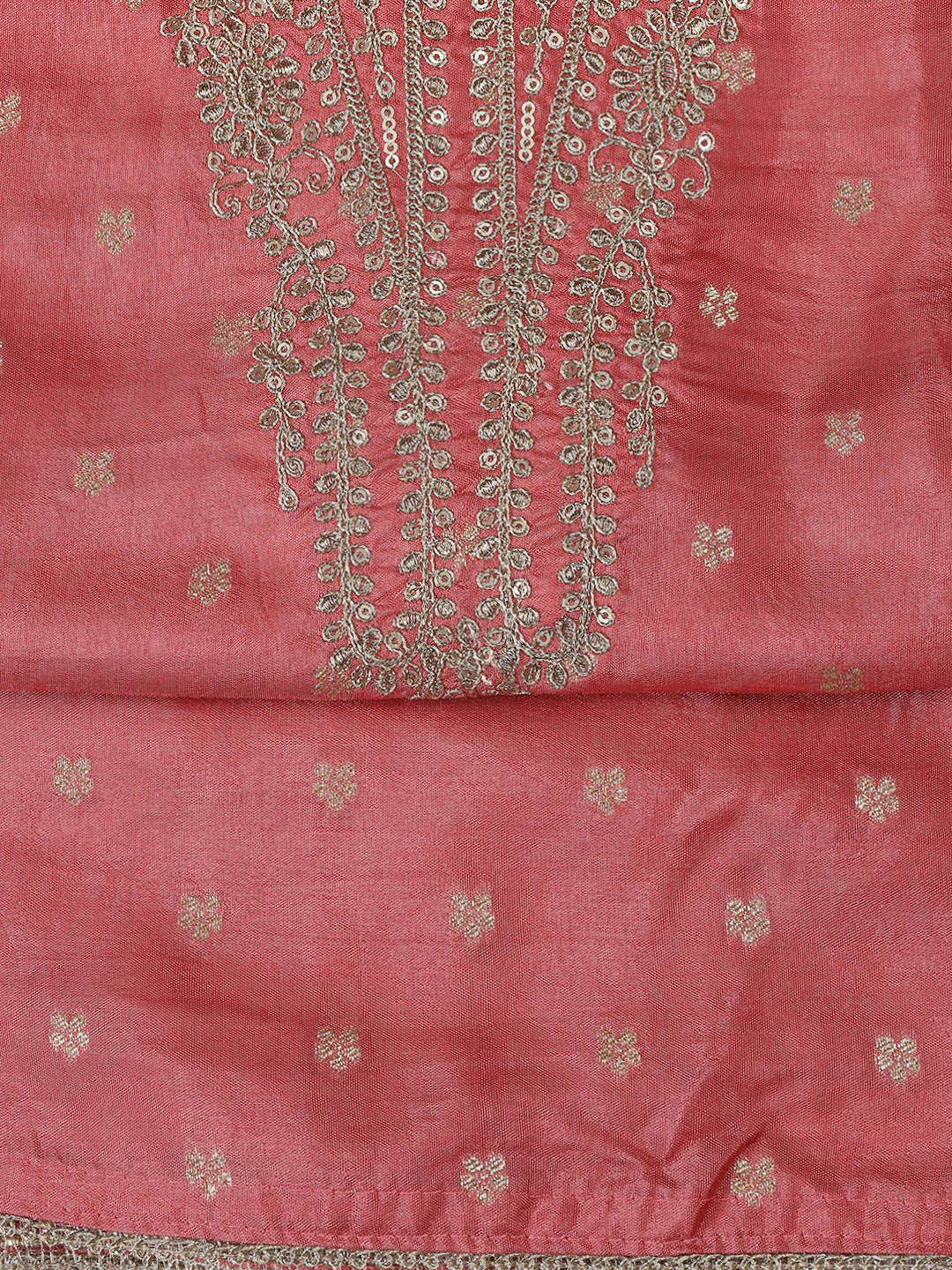 Neck Embroidery Chanderi Unstitched Suit With Dupatta
