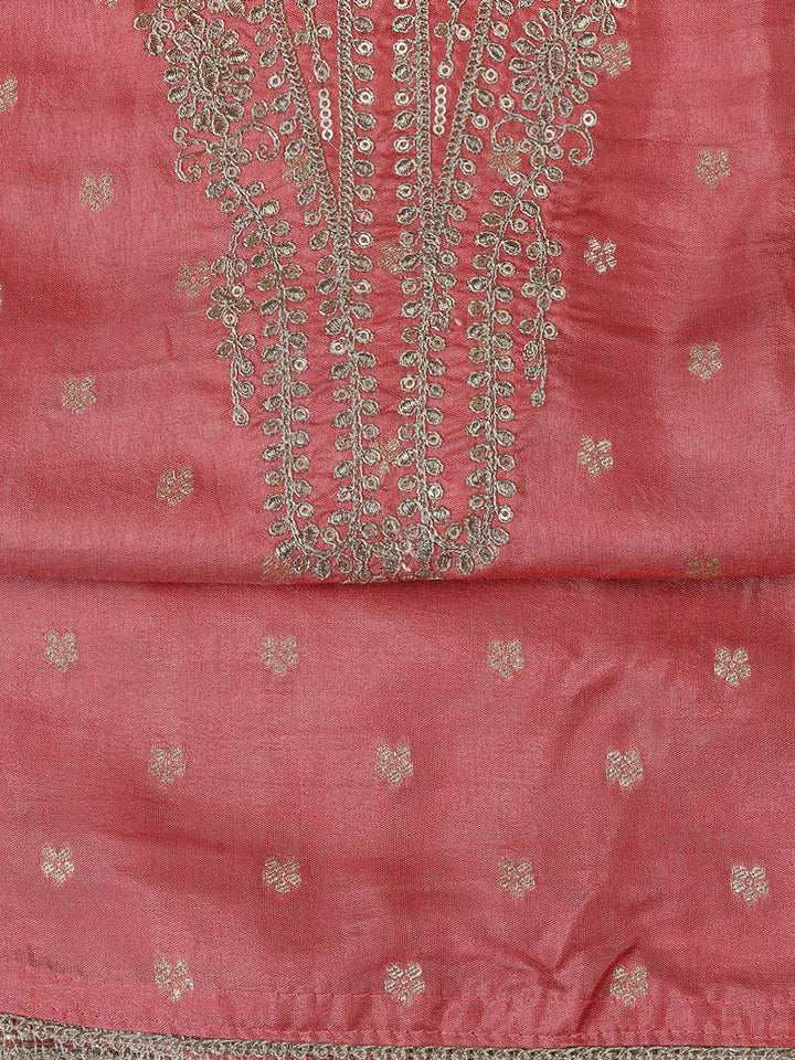 Neck Embroidery Chanderi Unstitched Suit With Dupatta