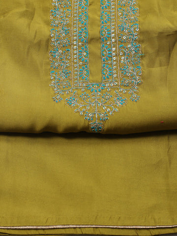 Neck Embroidered Chanderi Unstitched Suit Piece With Dupatta