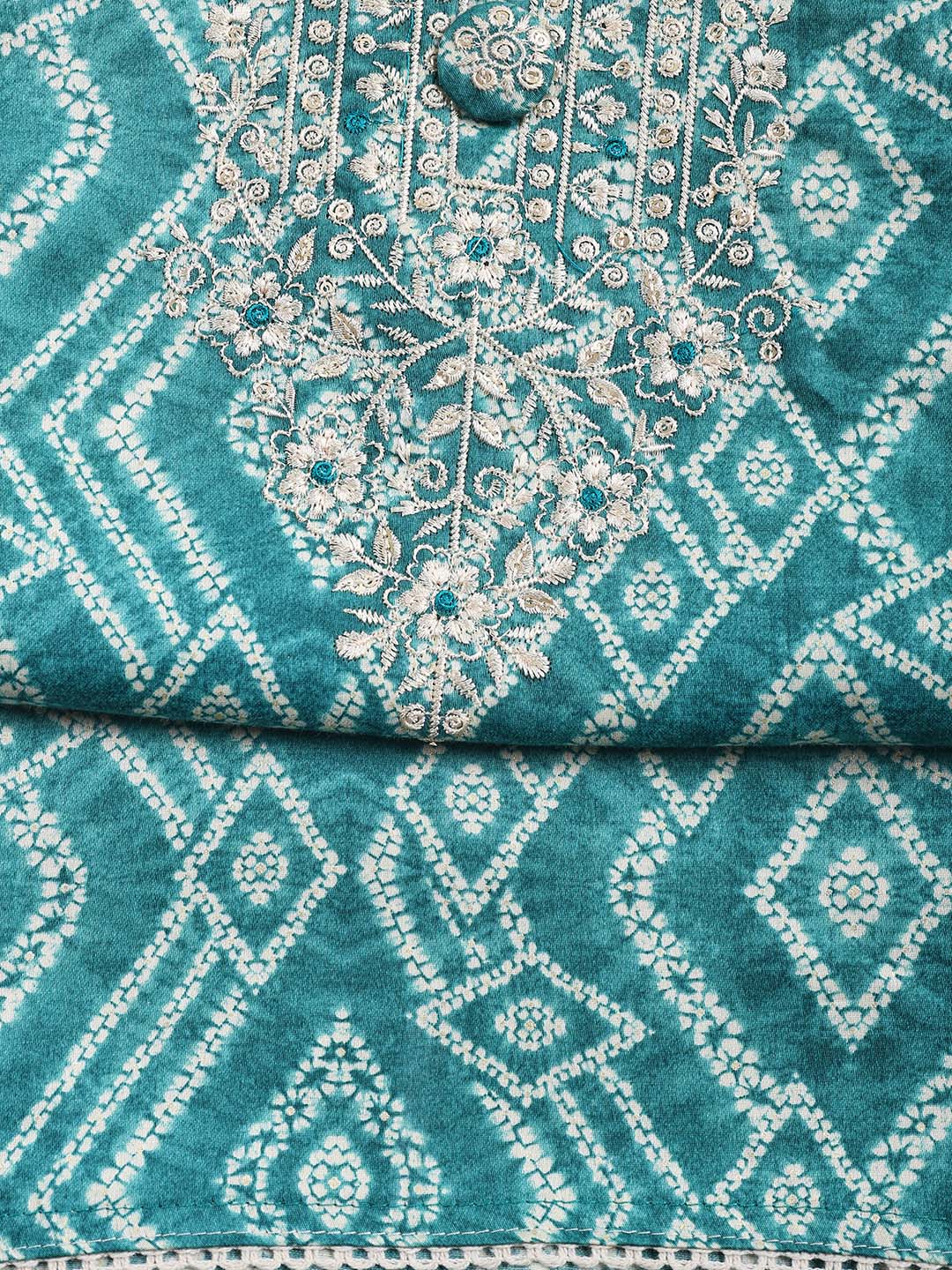 Neck Embroidery Cotton Blend Unstitched Suit Piece With Dupatta