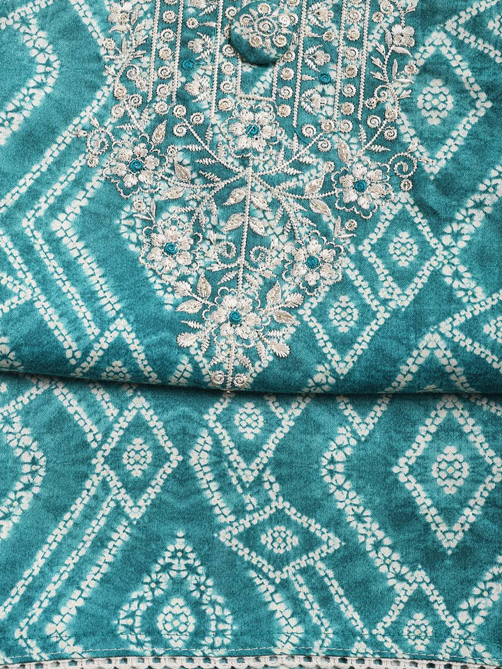 Neck Embroidery Cotton Blend Unstitched Suit Piece With Dupatta