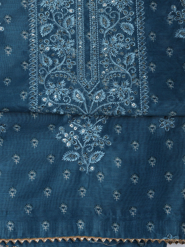 Neck Embroidery Chanderi Unstitched Suit With Dupatta