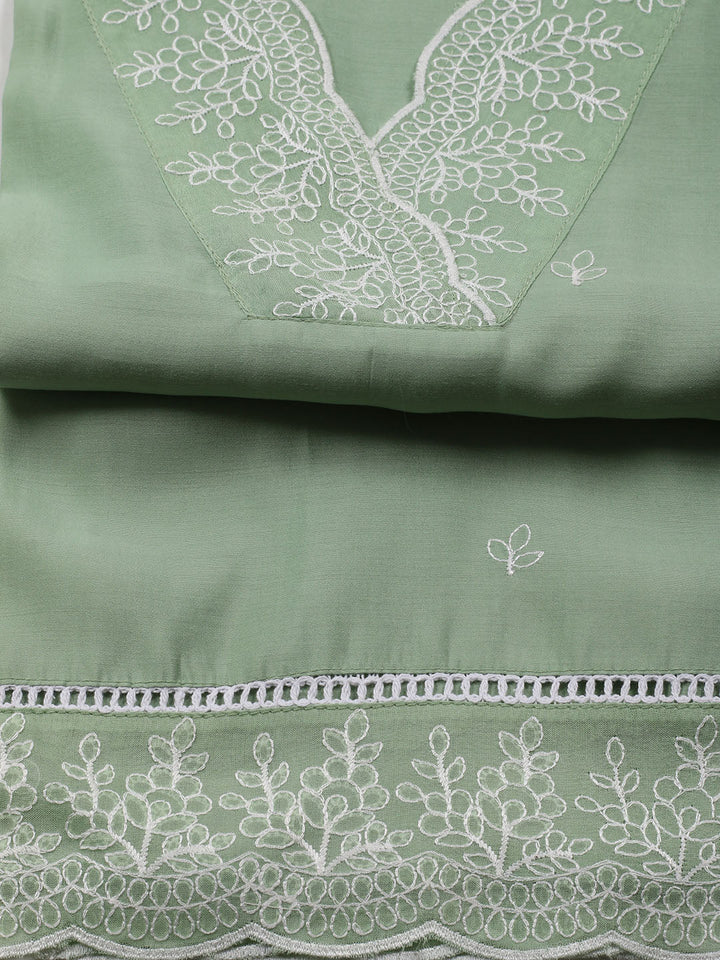 Neck Work Chanderi Unstitched Suit Piece With Dupatta