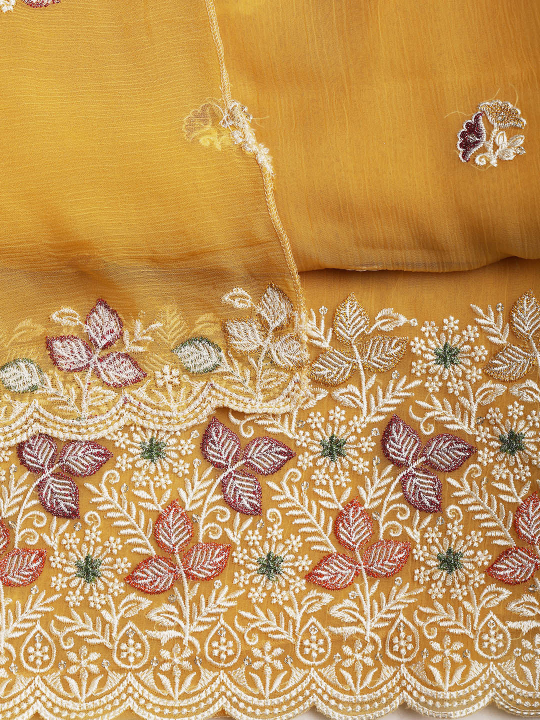 Embroidered Chinnon Unstitched Suit Piece With Dupatta