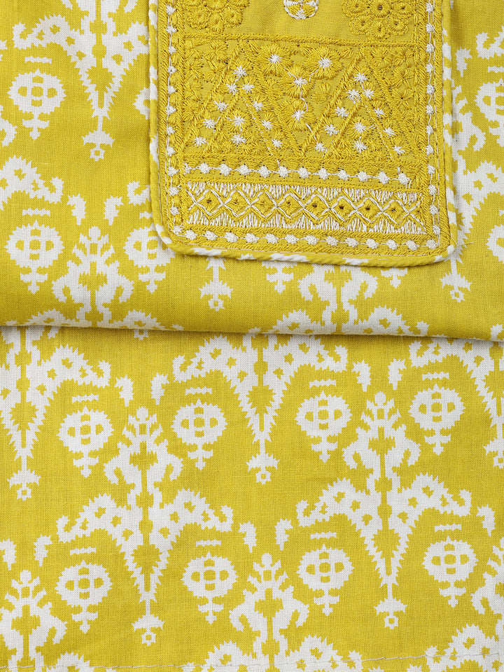 Printed Cotton Blend Unstitched Suit With Dupatta