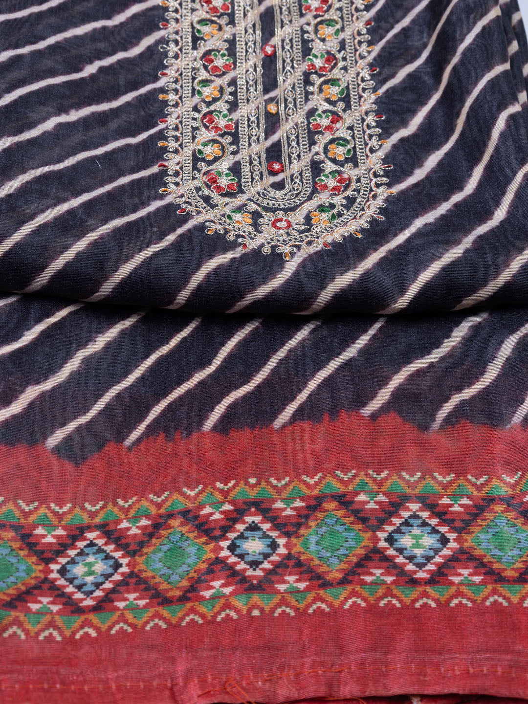 Neck Embroidered Chanderi Unstitched Suit With Dupatta