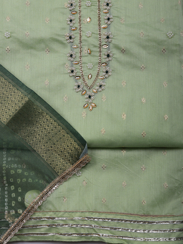Embroidered Cotton Unstitched Suit With Pant &amp; Dupatta