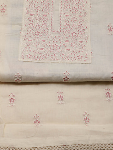 Neck Embroidered Cotton Unstitched Suit Piece With Dupatta