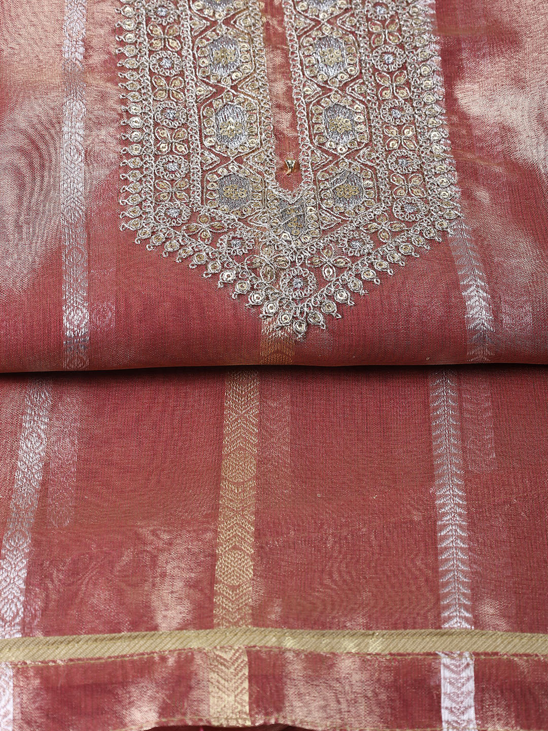 Neck Embroidered Tissue Unstitched Suit With Dupatta