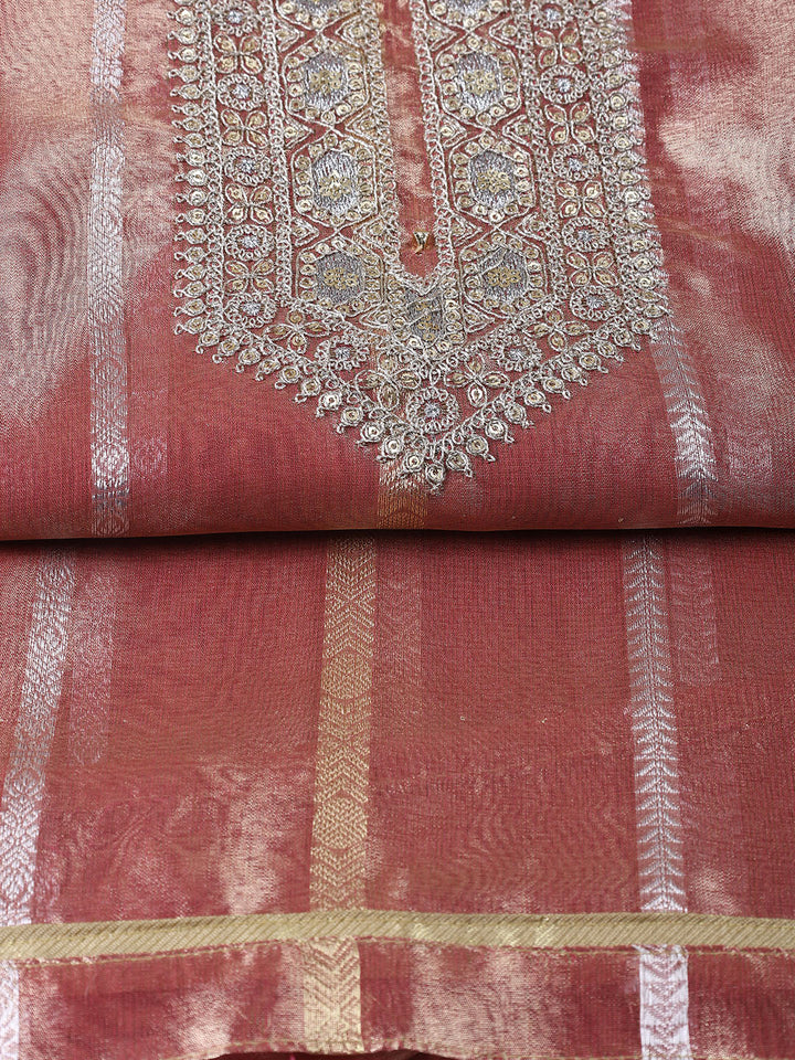Neck Embroidered Tissue Unstitched Suit With Dupatta