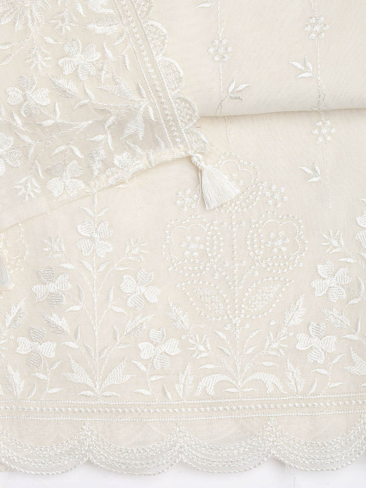 Embroidered Chanderi Unstitched Suit With Dupatta