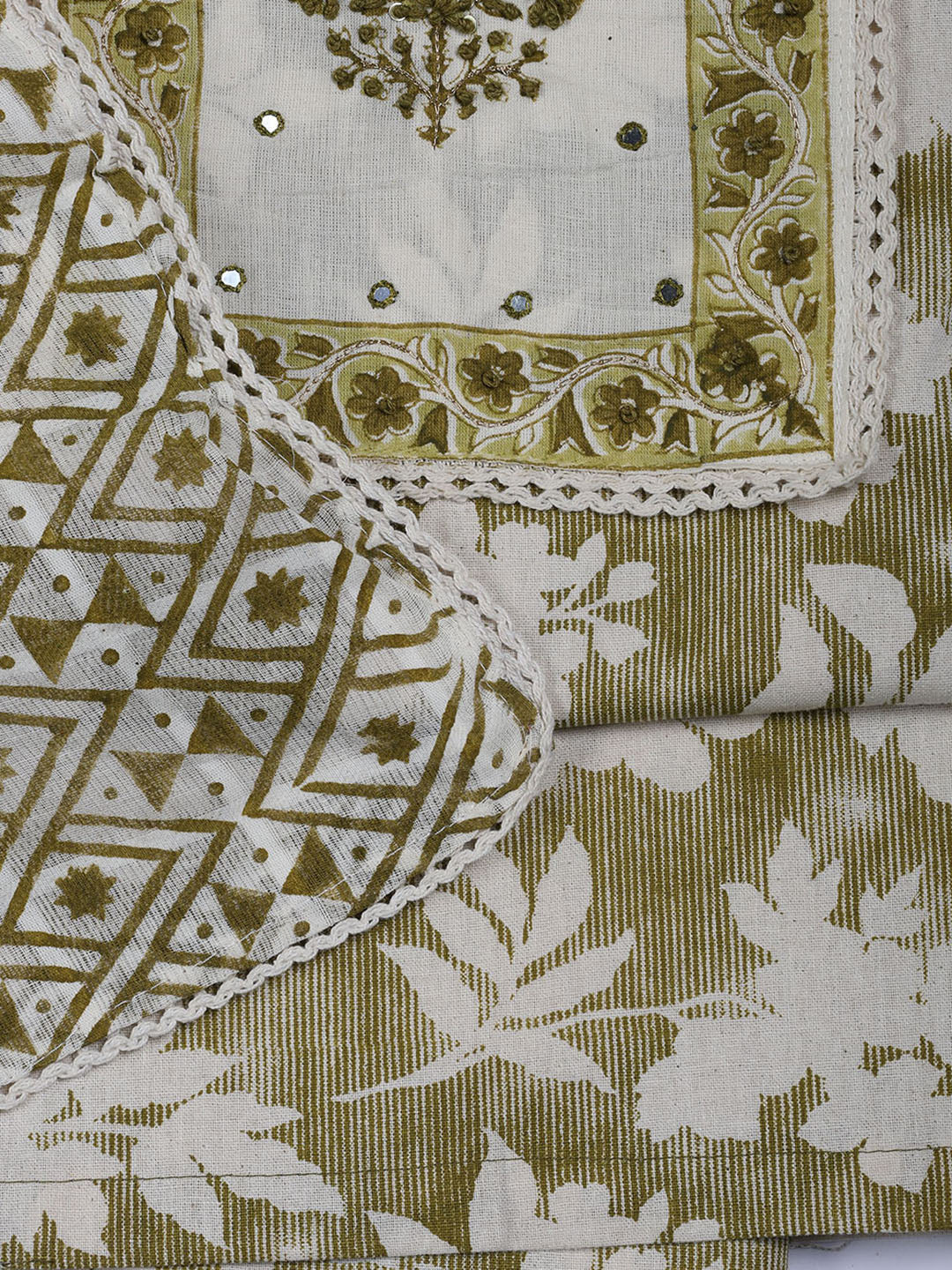 Neck Work Cotton Blend Unstitched Suit With Dupatta