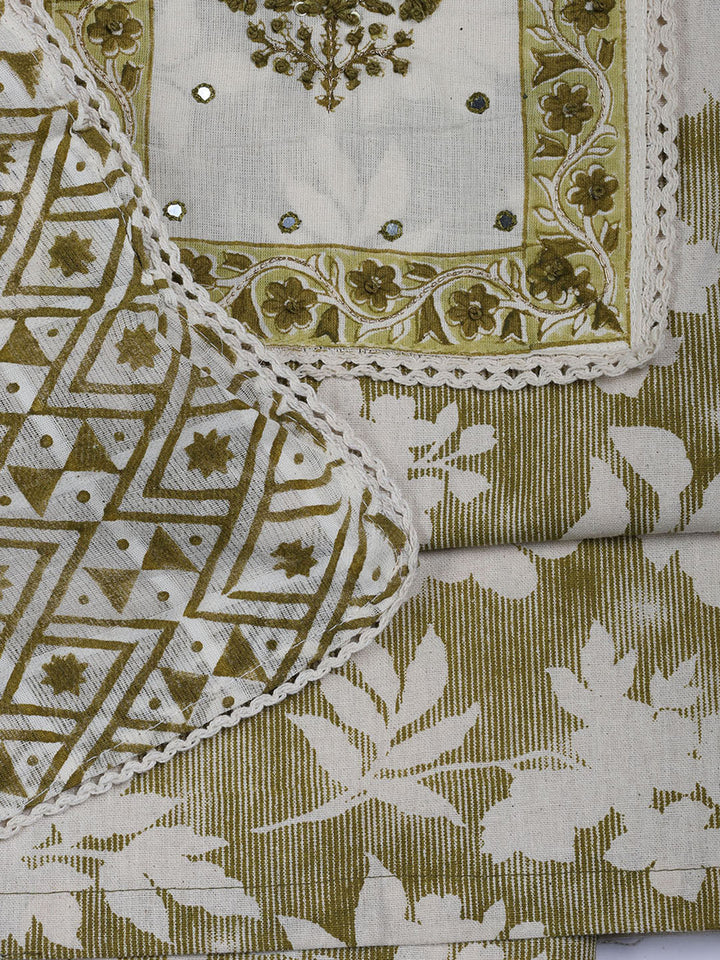 Neck Work Cotton Blend Unstitched Suit With Dupatta