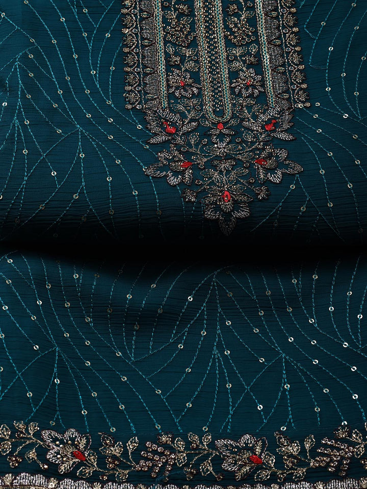 Embroidered Organza Unstitched Suit Piece With Dupatta