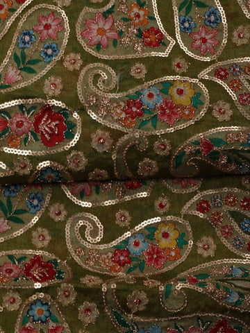 Paisley Printed & Sequin Embroidered Chinon Unstitched Suit Piece