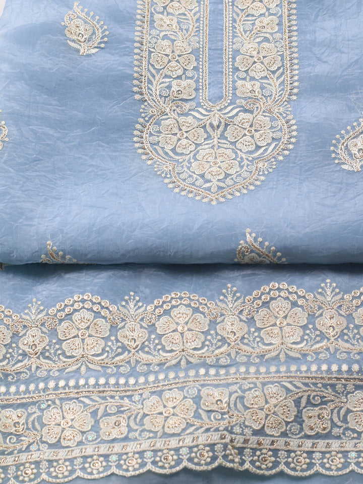Neck Embroidery Organza Unstitched Suit Piece With Dupatta