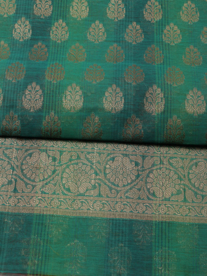 Green Woven Design Chanderi Unstitched Dress Material