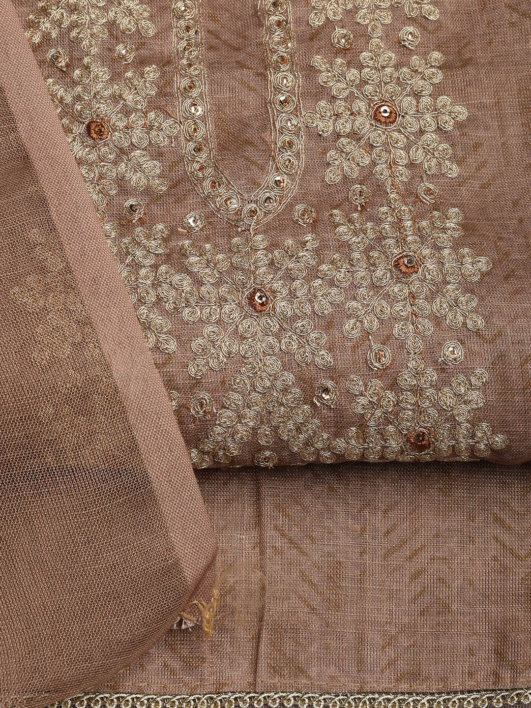 Neck Embroidery Chanderi Unstitched Suit With Dupatta