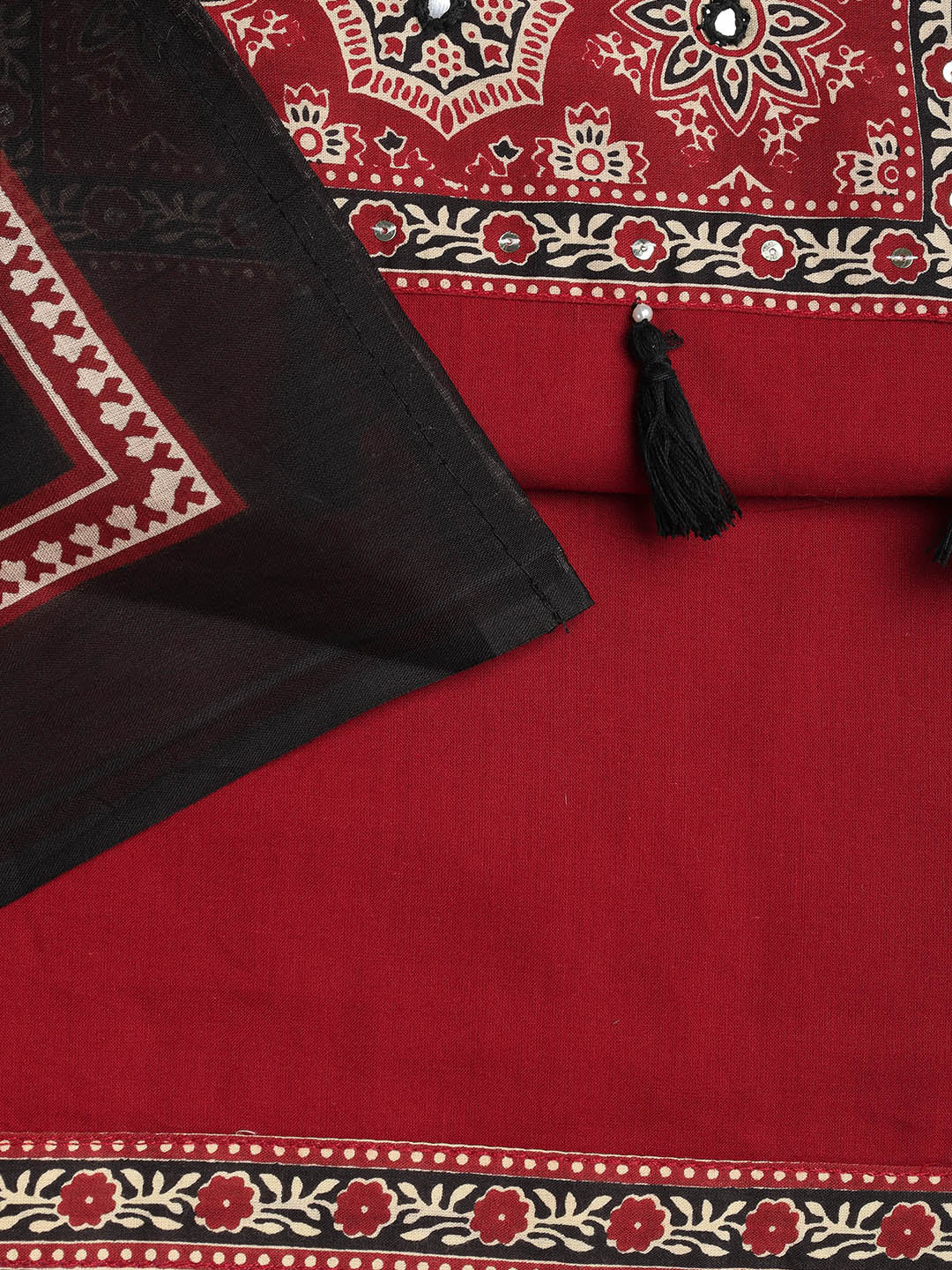 Patch Neck Cotton Blend Unstitched Suit With Dupatta