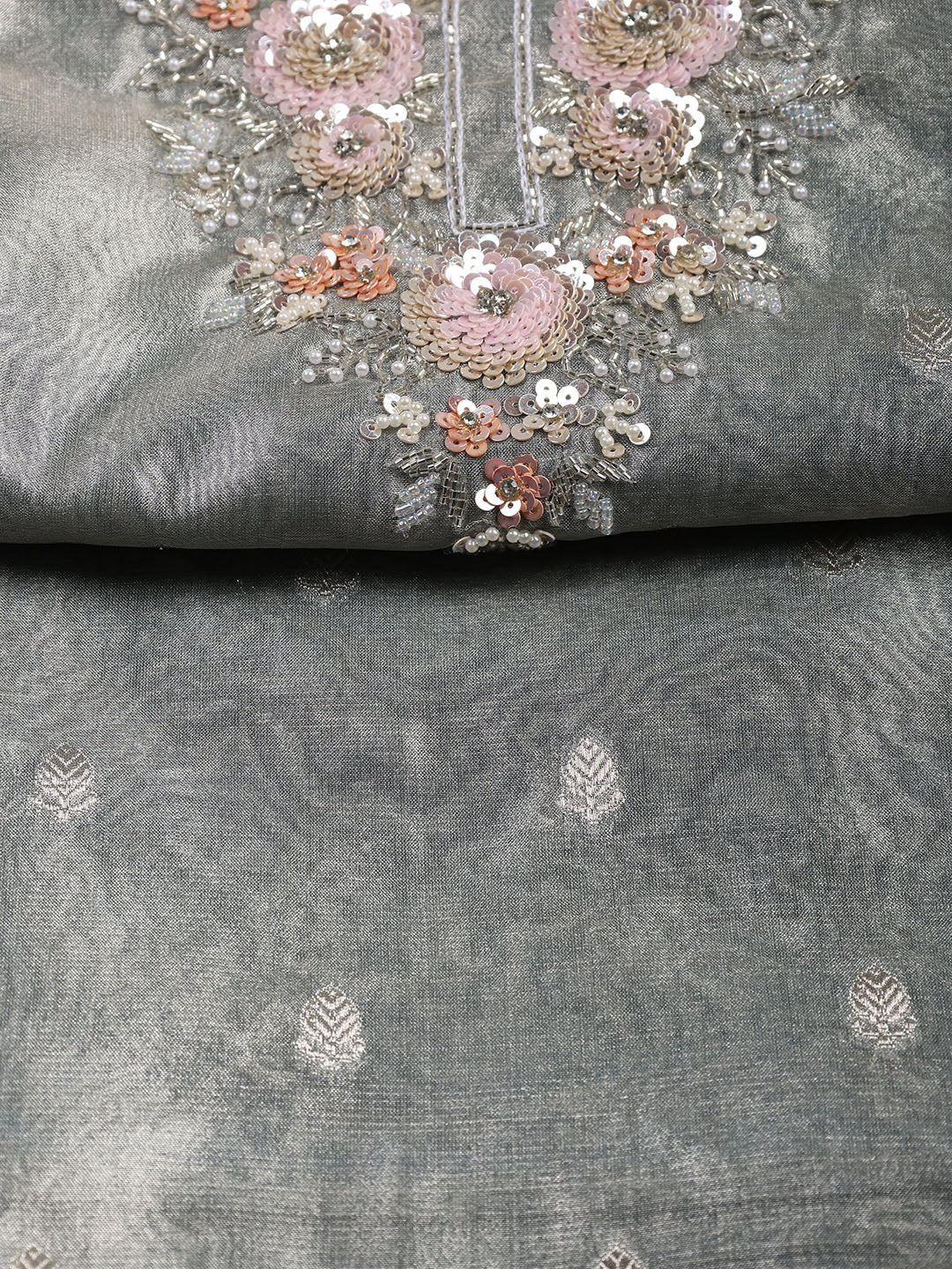 Neck Embroidered Tissue Unstitched Suit With Dupatta