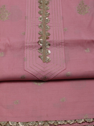 Neck Embroidered Chanderi Unstitched Suit Piece With Banarsi Dupatta