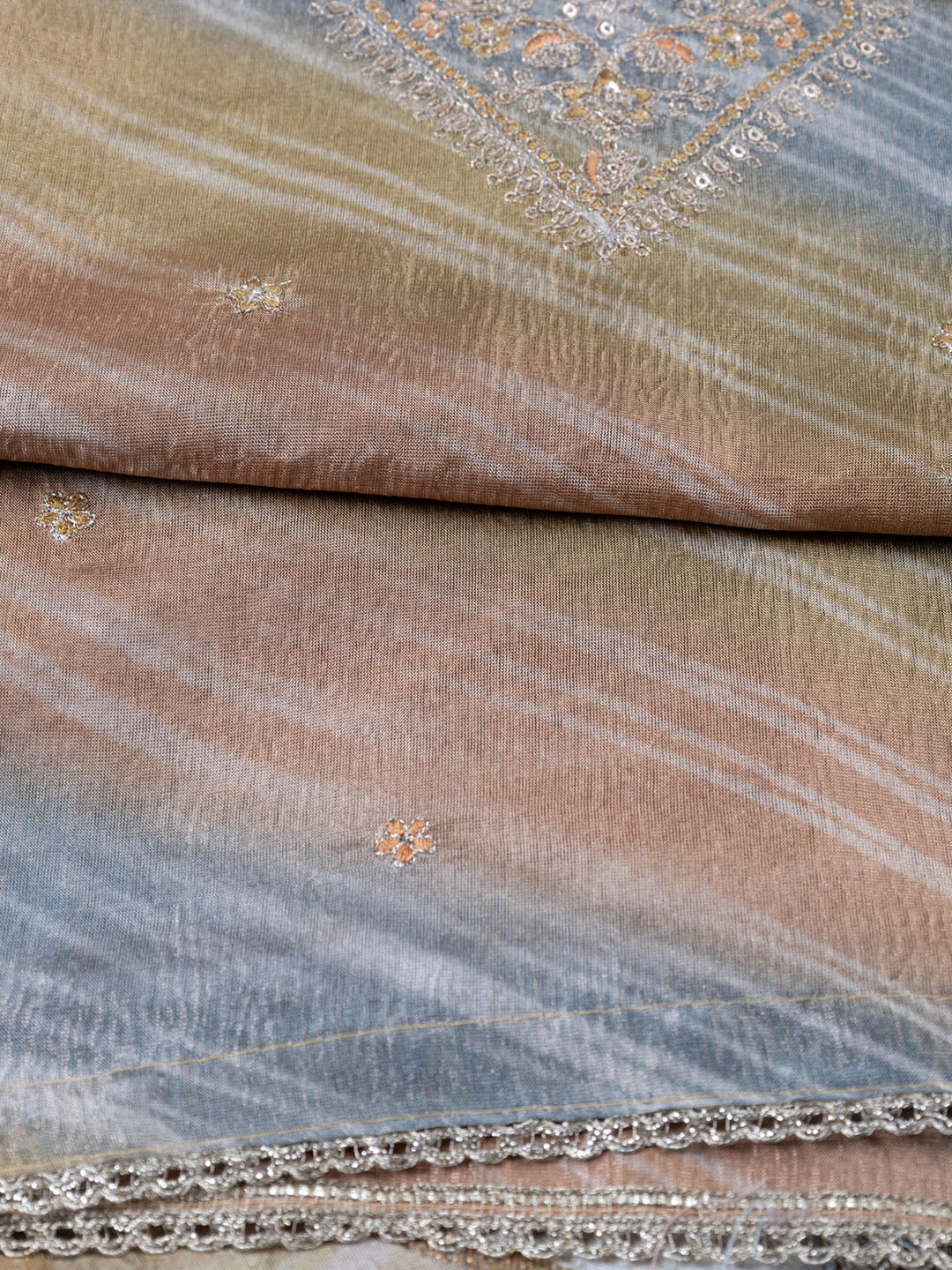 Neck Embroidery Tissue Unstitched Suit Piece With Dupatta