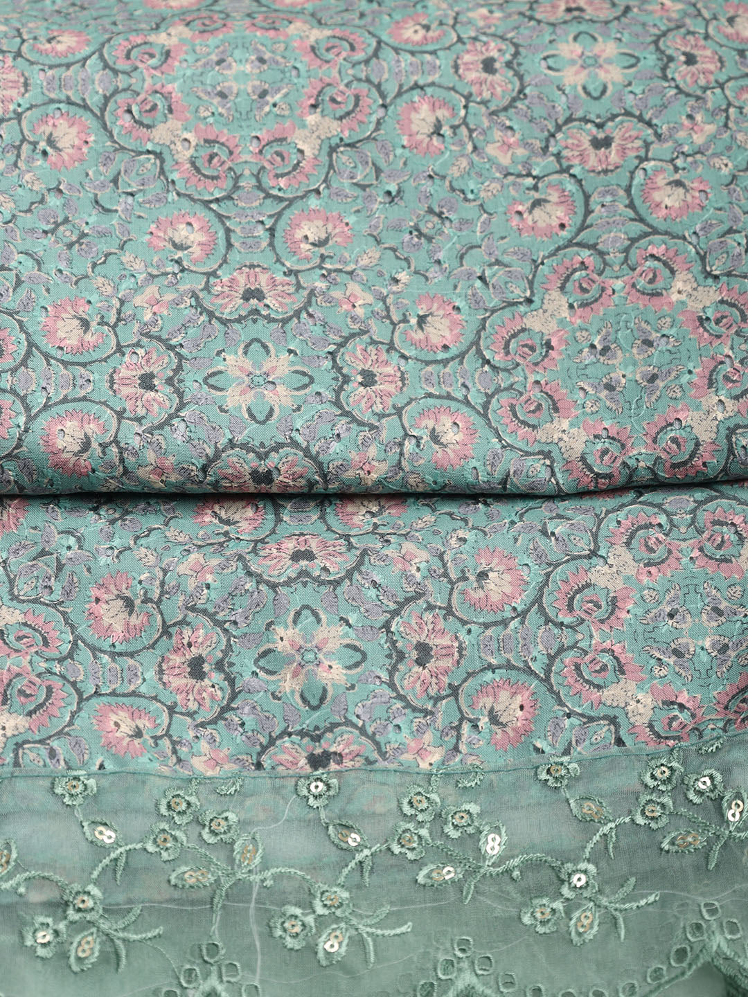 Printed Cotton Blend Unstitched Suit Piece With Dupatta