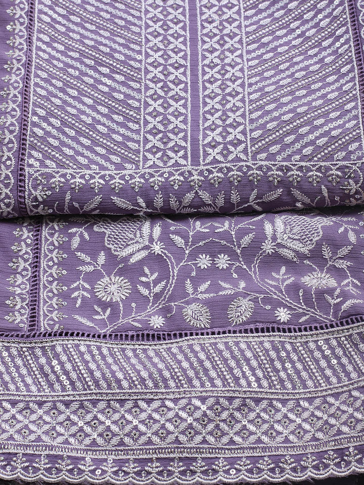 Embroidered Art Silk Unstitched Suit Piece With Dupatta