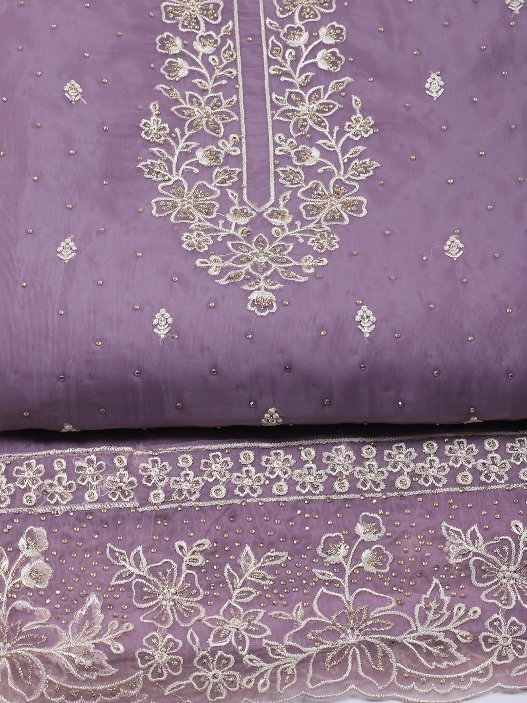 Neck Embroidery Organza Unstitched Suit Piece With Dupatta