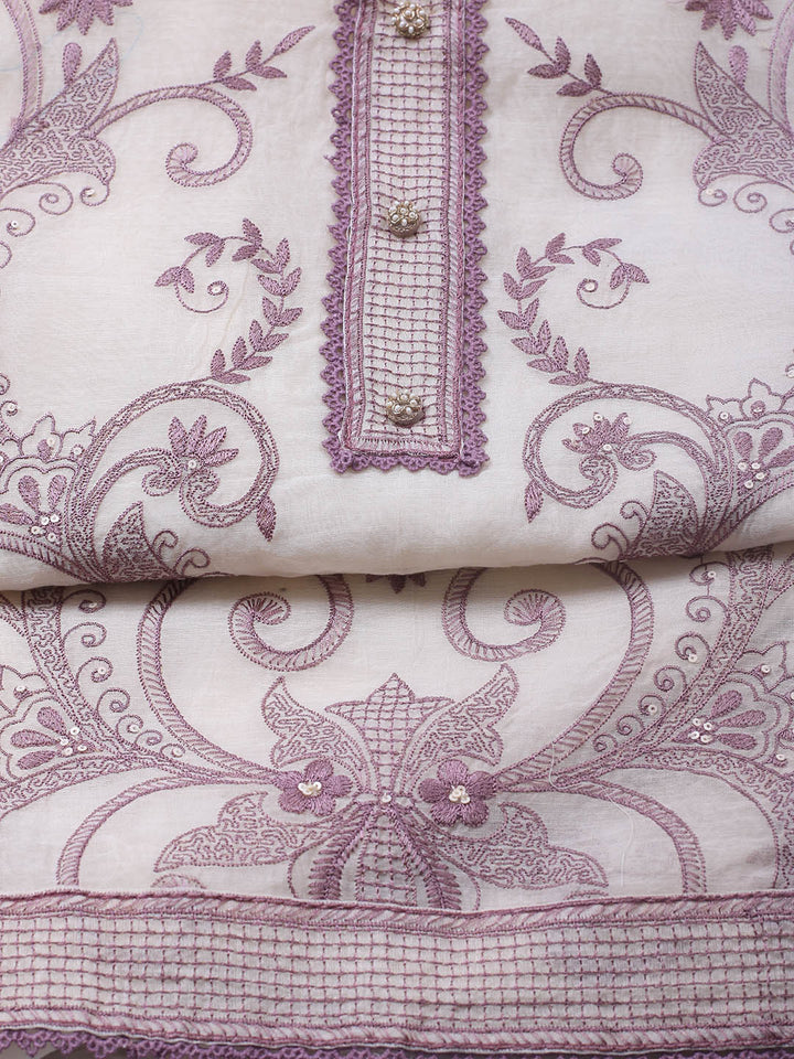Embroidered Chanderi Unstitched Suit With Dupatta