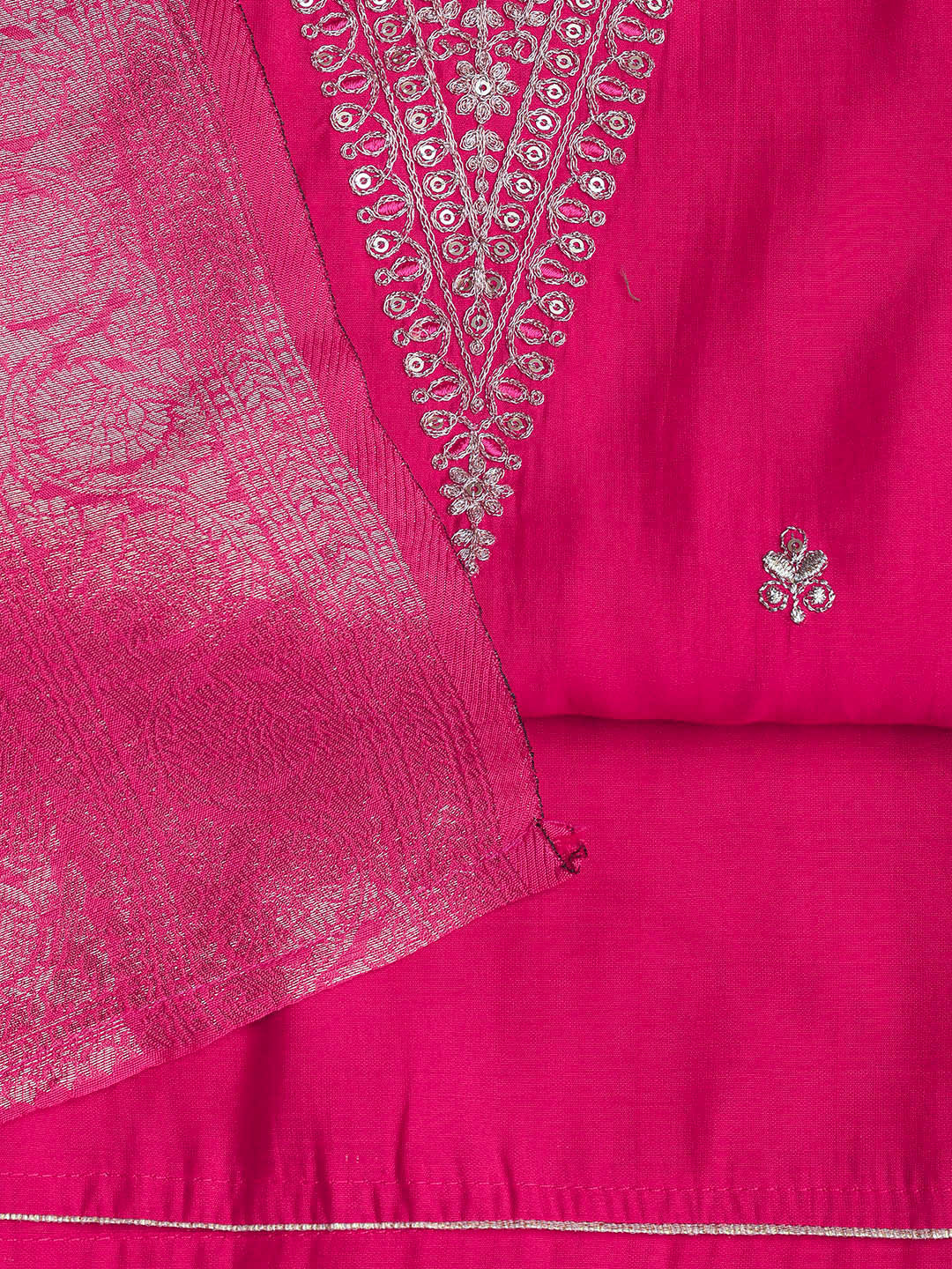 Embroidered Chanderi Unstitched Suit Piece With Dupatta