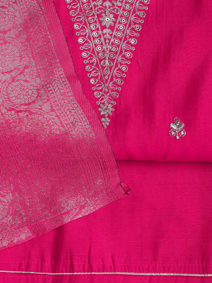 Embroidered Chanderi Unstitched Suit Piece With Dupatta