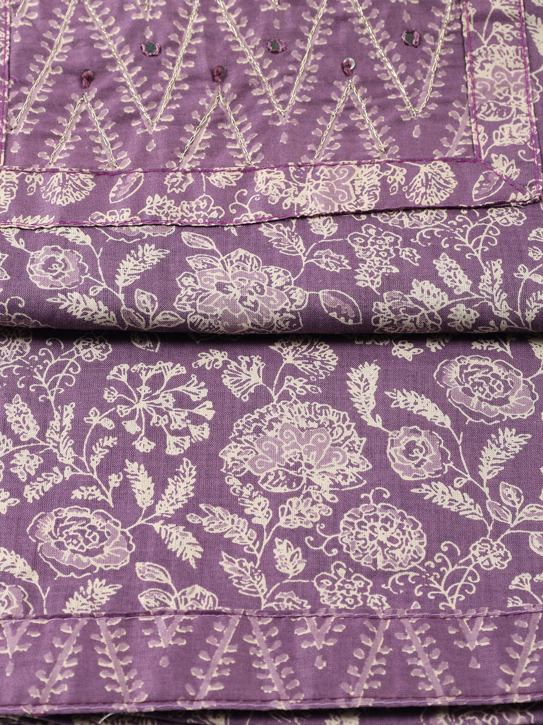 Printed Cotton Blend Unstitched Suit With Dupatta