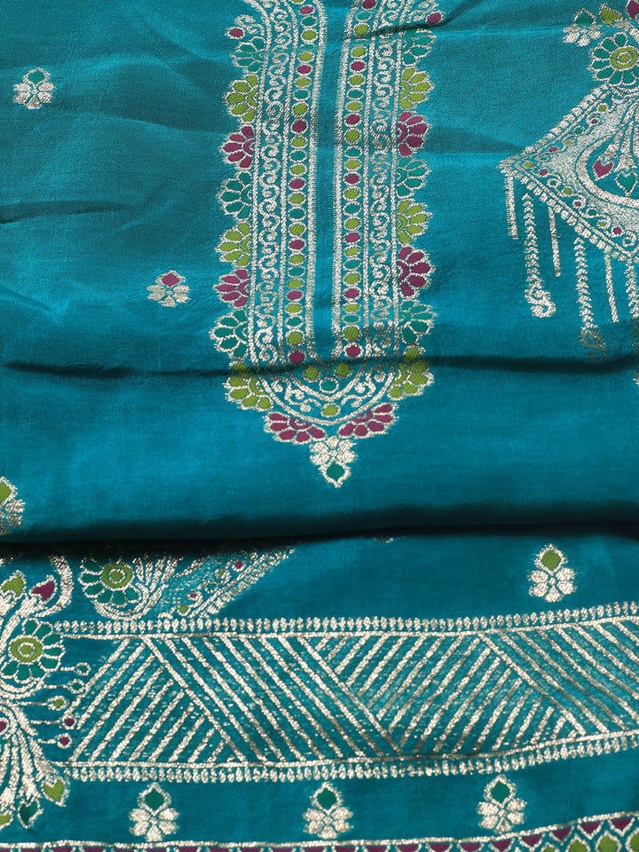 Neck Embroidery Chanderi Unstitched Suit With Dupatta