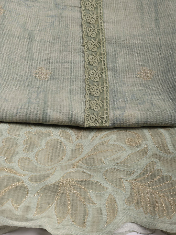 Embroidery Linen Unstitched Suit With Dupatta