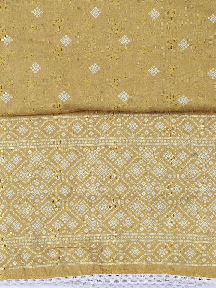 Neck Work Cotton Blend Unstitched Suit With Dupatta