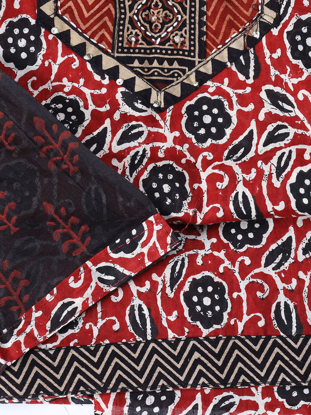 Printed Cotton Blend Unstitched Suit With Dupatta