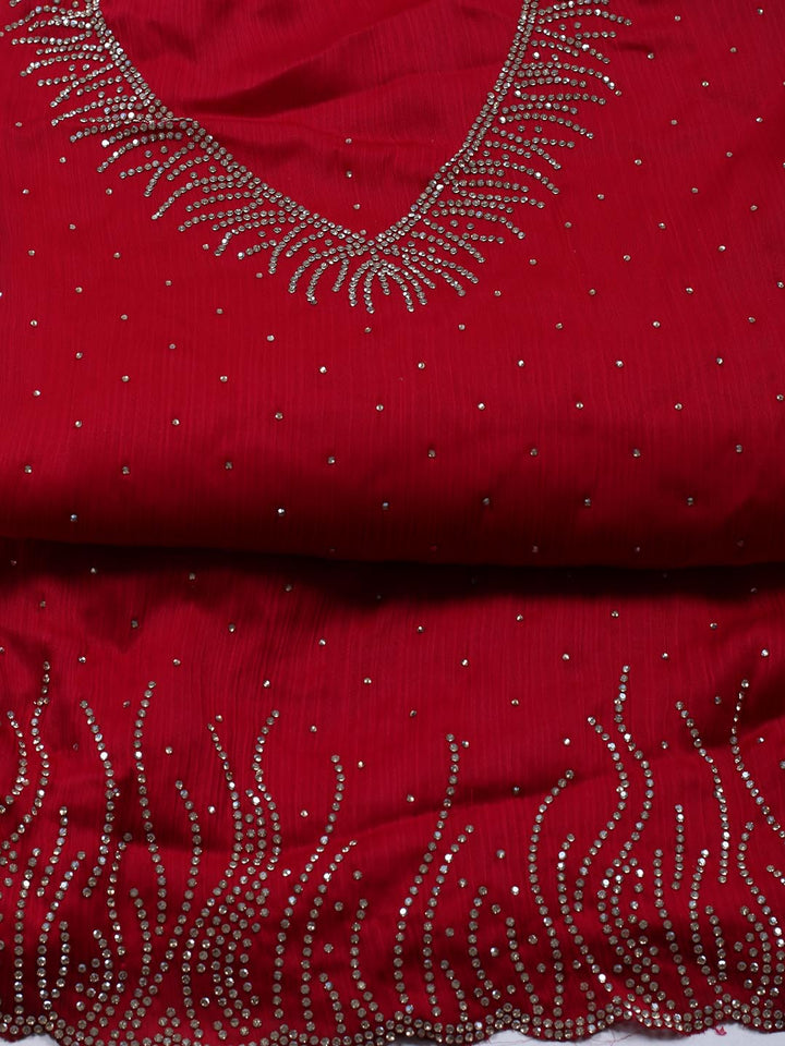 Sequins Work Chinon Unstitched Suit Piece With Dupatta