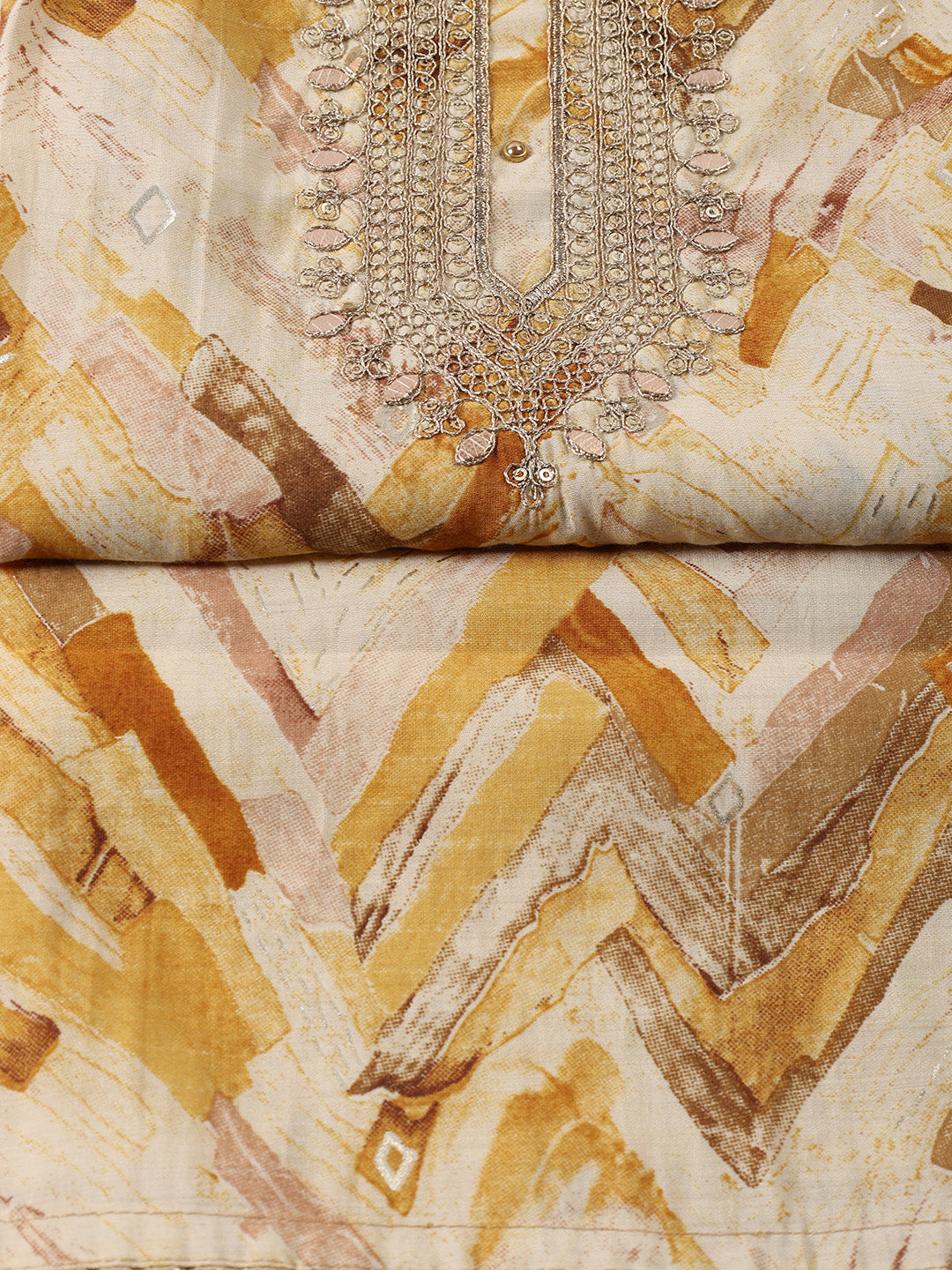Neck Embroidered Cotton Blend Unstitched Suit With Dupatta