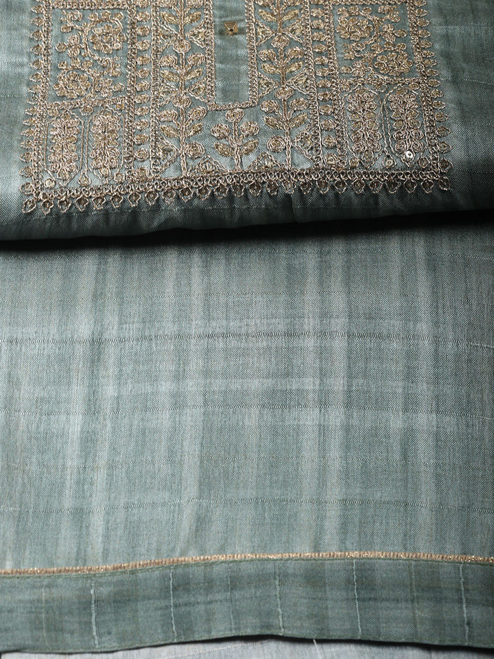 Neck Embroidered Tissue Unstitched Suit With Dupatta