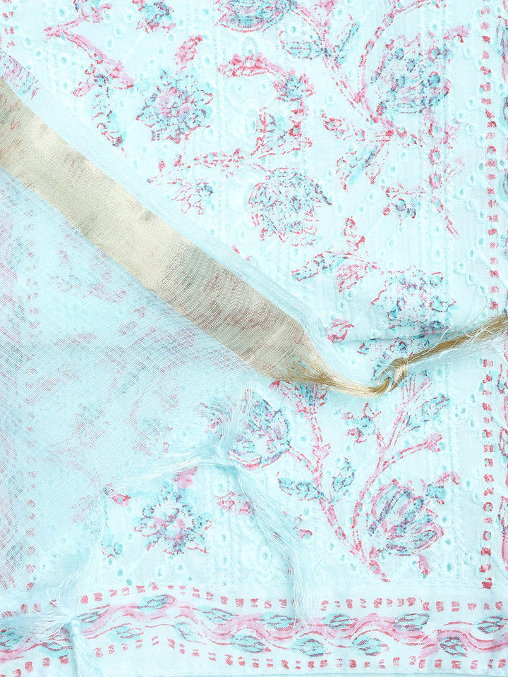 Printed Cotton Blend Unstitched Suit With Dupatta