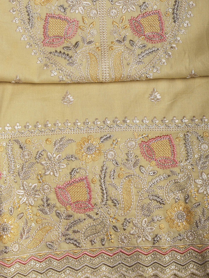 Embroidered Cotton Blend Unstitched Suit Piece With Dupatta