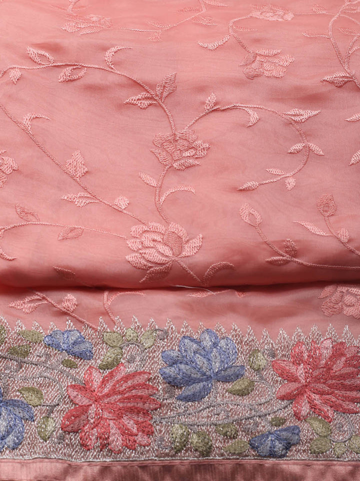 Neck Embroidery Organza Unstitched Suit Piece With Dupatta