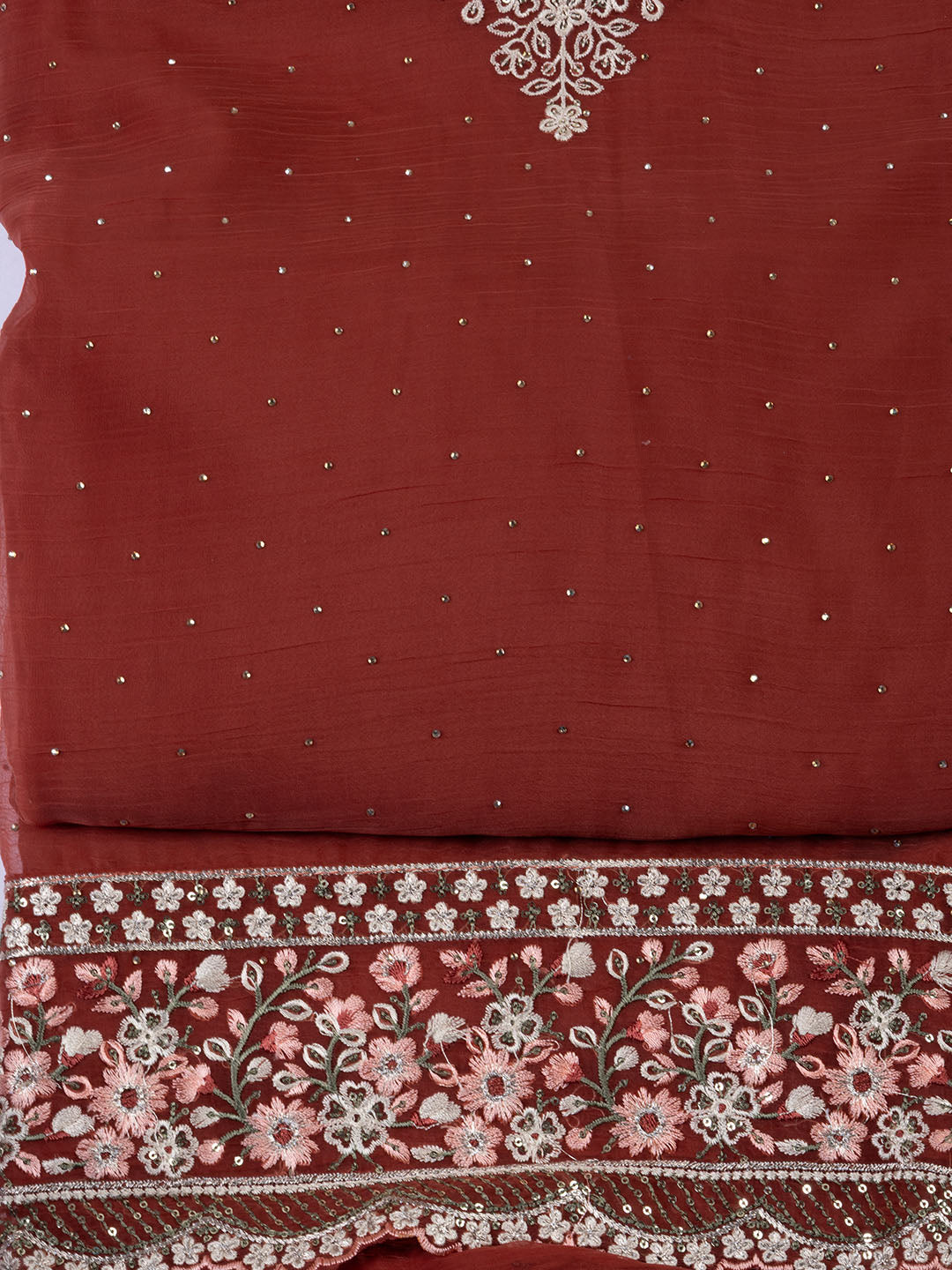 Neck Embroidered Organza Unstitched Suit With Dupatta