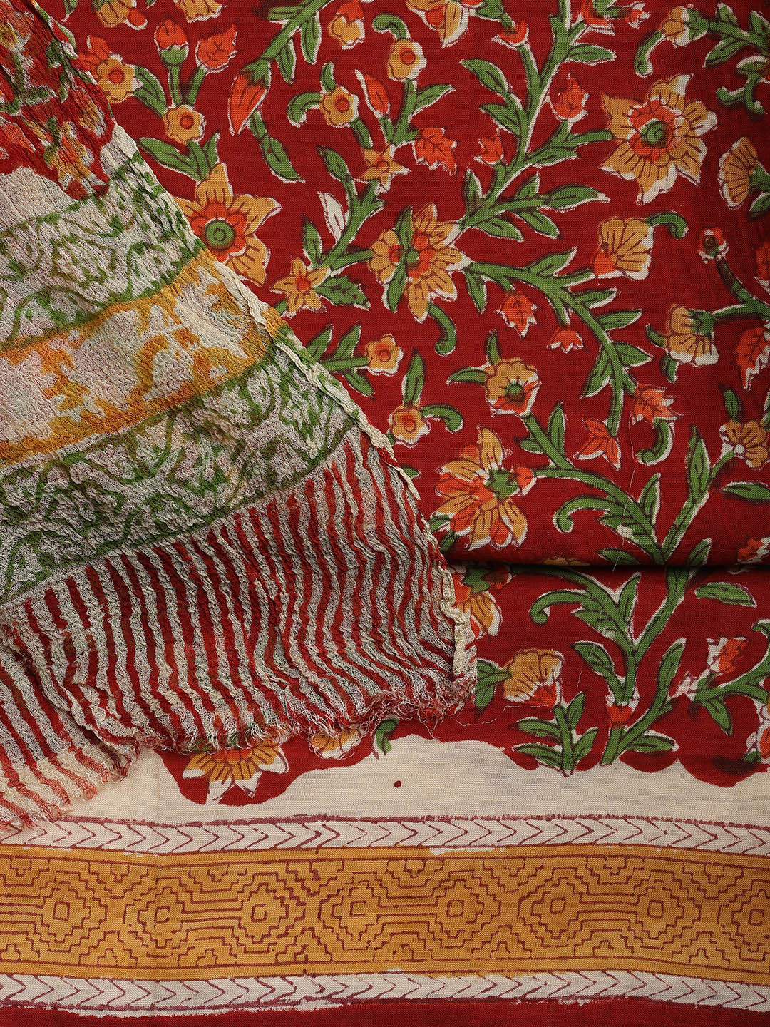 Printed Cotton Blend Unstitched Suit With Dupatta