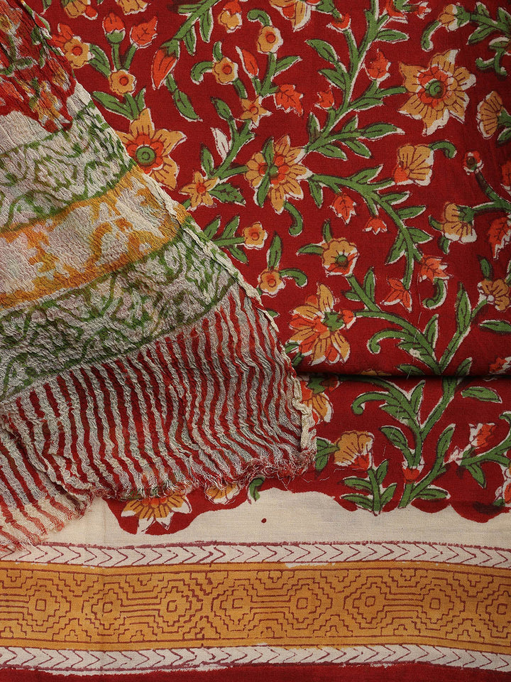 Printed Cotton Blend Unstitched Suit With Dupatta