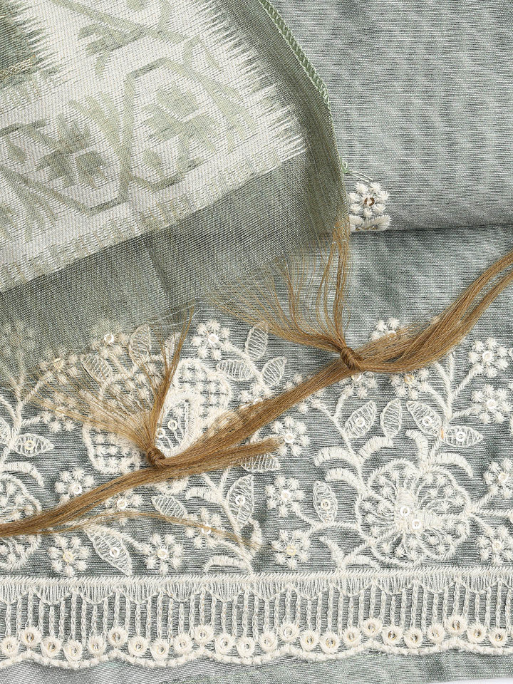 Embroidered Chanderi Unstitched Suit Piece With Dupatta