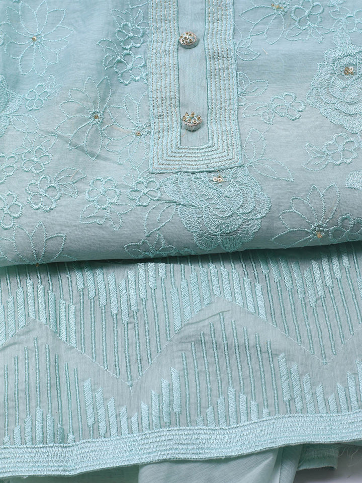 Embroidered Chanderi Unstitched Suit With Dupatta