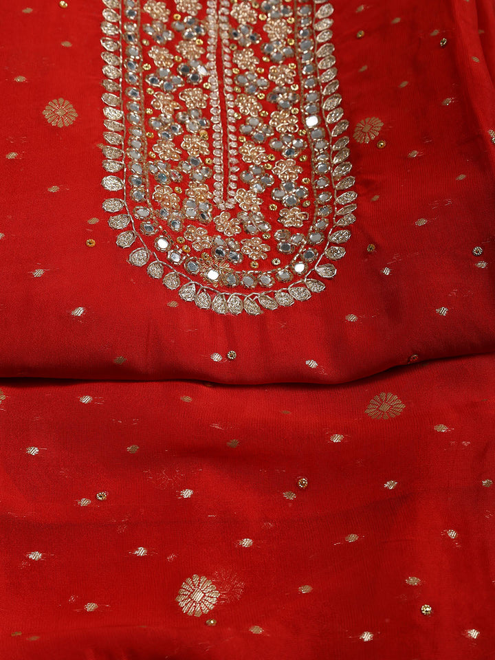 Neck Embroidered Organza Unstitched Suit With Dupatta